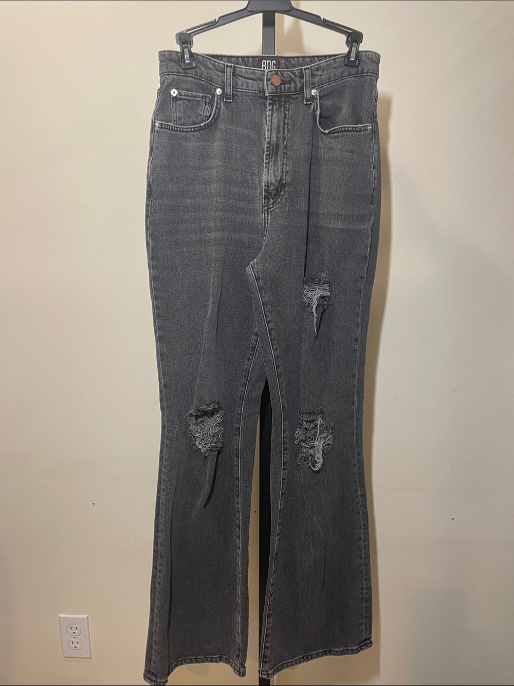 BDG Washed Gray Distressed Flare Jeans